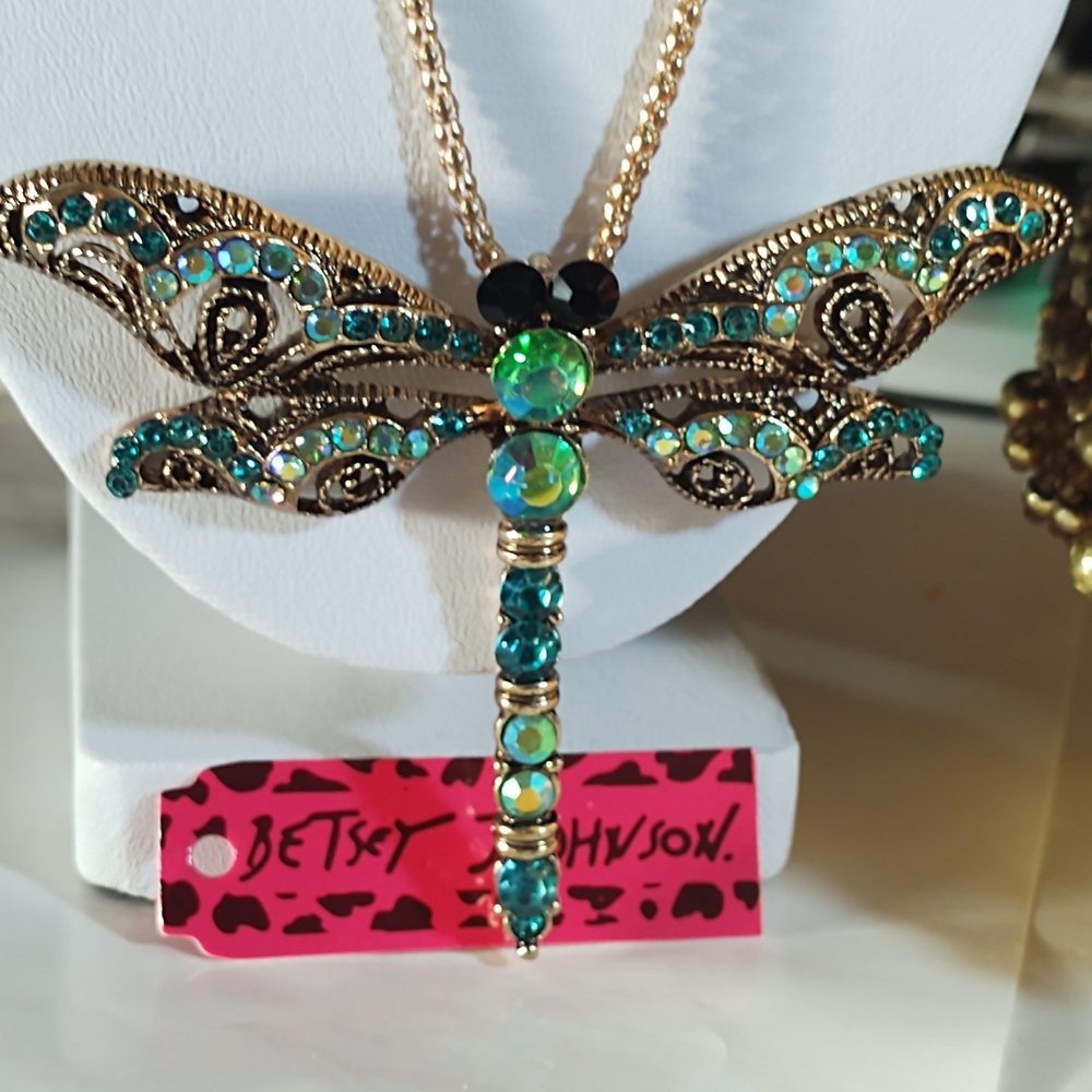 Betsey Johnson Gold and Teal Dragonfly Necklace - Picture 2 of 5